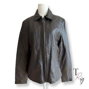 Y2K Lambskin Leather Full Zip Jacket Deep Chocolate Brown Women’s Medium
